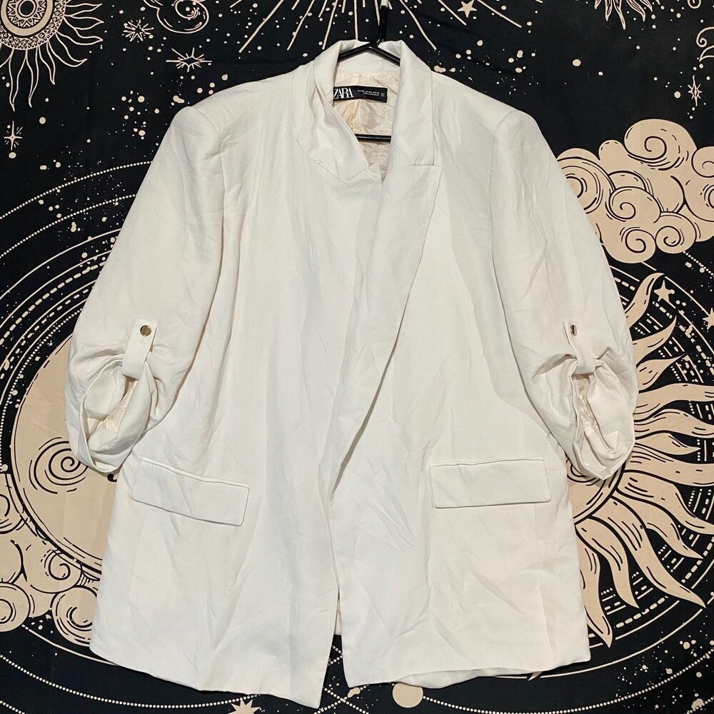 Zara Blazer Coat Women's 2XL White Polyester 3/4 Sleeve Preppy Business Stretch